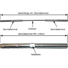Gewindeterminal M8 x 57mm f&uuml;r Seil &Oslash; 4mm