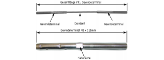 Gewindeterminal M8 x 57mm f&uuml;r Seil &Oslash; 4mm